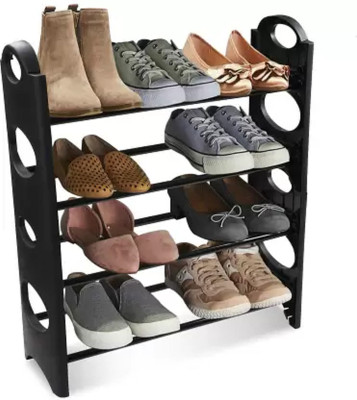 GlowSilk Metal Collapsible Shoe Stand(Black, 4 Shelves, DIY(Do-It-Yourself))