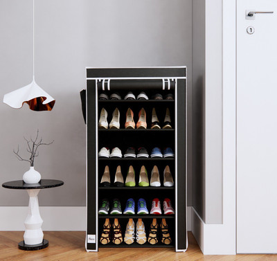 Flipkart Perfect Homes plastic pipes & 6 shelf covered Plastic Collapsible Shoe Stand(Black, 6 Shelves, DIY(Do-It-Yourself))