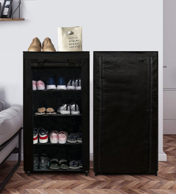 GlowSilk 4-Layer Shoe Rack with Dustproof Cover – Compact & Durable Collection Metal Collapsible Shoe Stand(Black, 4 Shelves, DIY(Do-It-Yourself))
