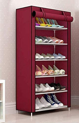 SHIVA HANDICRAFT CO MULTIUSED SHOE RACK/STAND Plastic Collapsible Shoe Stand(MAROON, 6 Shelves, DIY(Do-It-Yourself))