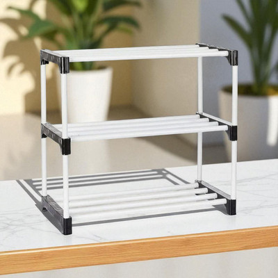 HPH CARFTT Dish Drainer Kitchen Rack Plastic Corner Counter Spice Rack - 3 Tier Kitchen Organizer for Jars