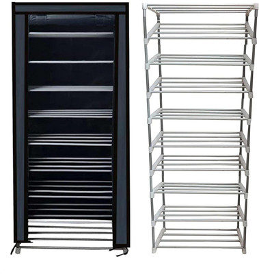 TURBOMAX Multipurpose shoe rack/Wardrobe Heavy Material PVC Plastic Pipes with cover Plastic Shoe Stand(Black, 9 Shelves, DIY(Do-It-Yourself))