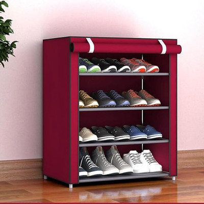 Nitin Enterprise Shoe Rack with Dustproof Zip Cover. Plastic Shoe Rack(Maroon, 4 Shelves, DIY(Do-It-Yourself))