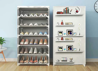 SAIWAY 6 LAYER DECORATIVE PRINT Metal, Plastic Collapsible Shoe Stand(GREY, 6 Shelves, DIY(Do-It-Yourself))