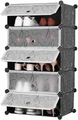 SEVVY SEVVY - Shoe Rack Steel Wire Frame with Plastic Sheet (5 Cube) Plastic Collapsible Shoe Stand(Black, 5 Shelves, DIY(Do-It-Yourself))