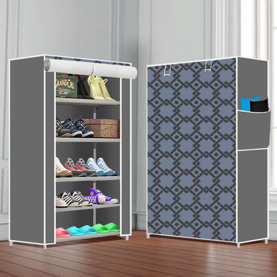 Kaya Trek PP/PVC Multipurpose Shoe Rack – 5 Layer Portable Shelf for Home/Office/Kid Room Plastic Collapsible Shoe Stand(New Gey Print, 5 Shelves, DIY(Do-It-Yourself))