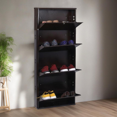 Jaimini Space-Saving 19 Inches Wide Wall-Mountable with Lock & Key for Home and Outdoor Metal Shoe Rack(Brown, 4 Shelves, DIY(Do-It-Yourself))