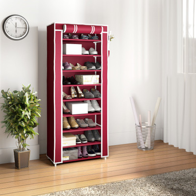 Flipkart Perfect Homes Studio plastic pipes & 9 shelf covered Plastic Collapsible Shoe Stand(Maroon, 9 Shelves, DIY(Do-It-Yourself))