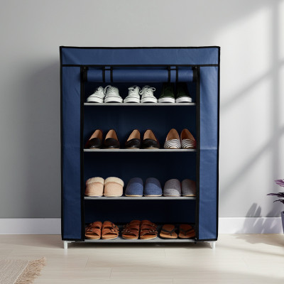 Atags Multipurpose 4-Tiers Shoe Rack with Dustproof Zip Cover Metal Shoe Rack(Blue, 4 Shelves, DIY(Do-It-Yourself))