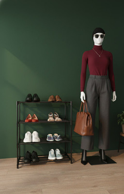 shreejikart SmartStack 4-Tier Shoe Rack Plastic Collapsible Shoe Stand(black, 4 Shelves, DIY(Do-It-Yourself))