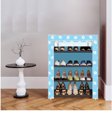 PAffy 4 Shelf Foldable Collapsible ShoeRack Metal Collapsible Shoe Stand(27-Blue Baby Paw, 4 Shelves, DIY(Do-It-Yourself))