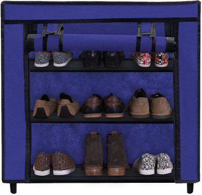 GlowSilk Metal Collapsible Shoe Stand(BLUE, 3 Shelves, DIY(Do-It-Yourself))