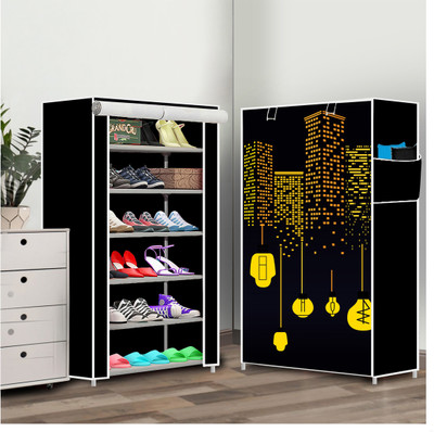 KOnlineShop Plastic Shoe Stand(11|Black Building print, 6 Shelves, DIY(Do-It-Yourself))