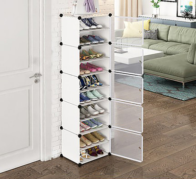 Keekos 10-Shelf-5-Door Plastic Cubort Shoe Rack Metal Collapsible Shoe Stand(White, 10 Shelves, DIY(Do-It-Yourself))