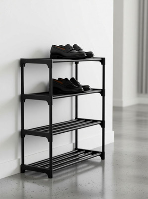Quickmart Multipurpose 4 Shelves plastic Shoe Rack Stand For Footwear, Toys, Clothes Plastic Shoe Rack(Black, 4 Shelves, DIY(Do-It-Yourself))