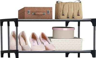 KOnline Space-Saving 2-Tier Metal Open Shoe Rack Metal Collapsible Shoe Stand(Black, 2 Shelves, DIY(Do-It-Yourself))