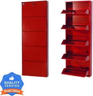 Delite Kom 24 Inches wide Five Door Powder Coated Wall Mounted Metallic Brick Red Metal, Metal, Metal Shoe Rack(Red, 5 Shelves, DIY(Do-It-Yourself))