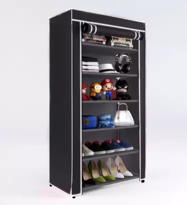 EXPOSURE House Hold Multipurpose 6 Layer Collapsible shoe rack Black Metal Collapsible Shoe Stand(Black, 6 Shelves, DIY(Do-It-Yourself))