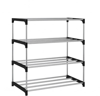 MALLICHH Stainless Steel 4 Shelf Shoe Rack Durable & Rustproof Shoe Organizer Metal Shoe Rack(Silver, 4 Shelves, DIY(Do-It-Yourself))