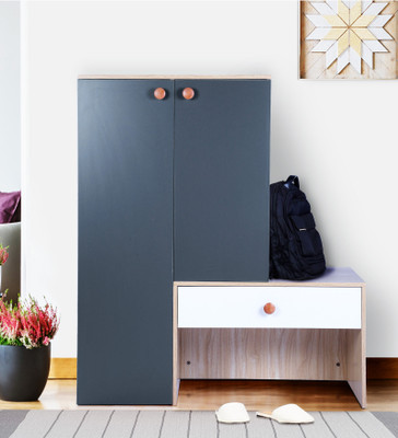 GUDSMITH Engineered Wood Shoe Rack(GREY & NEW WALNUT LIGHT, 9 Shelves, Knock Down)