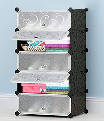 Safeheed 5 Door 5 Shelf Plastic Metal Plastic Collapsible Shoe Stand Plastic Collapsible Shoe Stand(PRINTED BLACK, 5 Shelves, DIY(Do-It-Yourself))