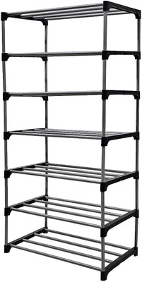 EXPOSURE COLLAPSIBLE OPEN METAL PIPES SHELF SHOE SHOE RACK 7 LAYER Metal Collapsible Shoe Stand(Black, 7 Shelves, DIY(Do-It-Yourself))
