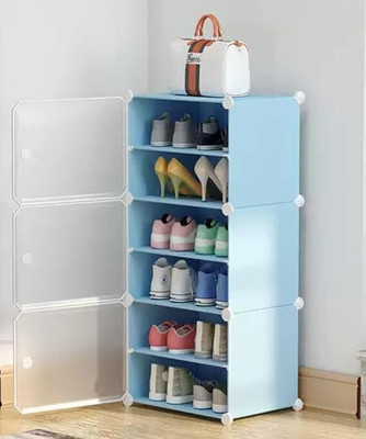 Styleys 3 Door 6 Shelf Plastic Metal Plastic Collapsible Shoe Stand Metal Collapsible Shoe Stand(SKYBLUE, 6 Shelves, DIY(Do-It-Yourself))