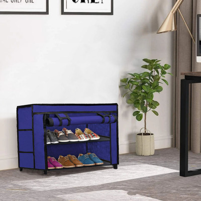 RAXON WORLD Metal Collapsible Shoe Stand(BLUE, 2 Shelves, DIY(Do-It-Yourself))