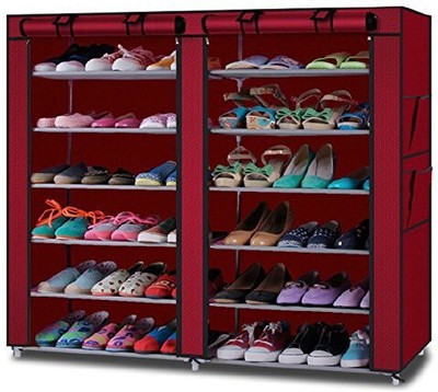 Styleys Multipurpose Modern 6 Layer 12 Grid Metal Shoe Rack Stand For Folding Shoe Rack With Cover For Home/office (Brown) Metal Collapsible Shoe Stand(brown, 12 Shelves, DIY(Do-It-Yourself))