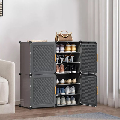 Keekos Plastic Collapsible Shoe Stand(Deep Grey, 6 Shelves, DIY(Do-It-Yourself))