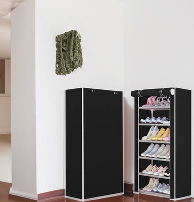 QURACK QURACK Multipurpose 6 Layer shoe rack/book shelf/Wardrobe Heavy Material PVC Plastic Shoe Stand(Black, 6 Shelves, DIY(Do-It-Yourself))