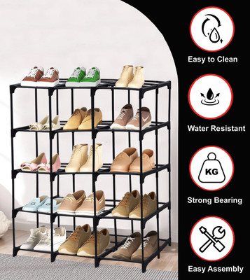 GlowSilk Black Block Design PP Plastic Shoe Rack – Modern, Space-Saving Organizer Plastic Collapsible Shoe Stand(PP-Black, 15 Shelves, DIY(Do-It-Yourself))