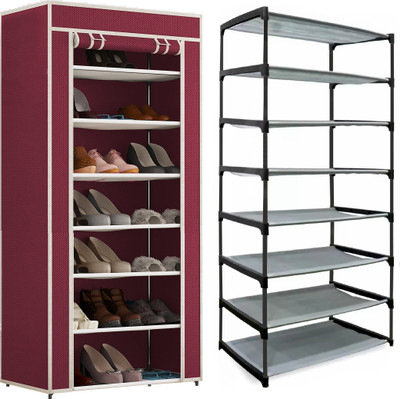 EXPOSURE House Hold Multipurpose 7 Layer Collapsible shoe rack Maroon Metal Collapsible Shoe Stand(Maroon, 7 Shelves, DIY(Do-It-Yourself))
