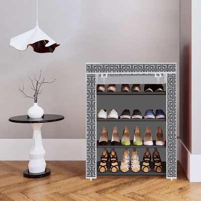 Kaya Trek PP/PVC Multipurpose Shoe Rack – 4 Layer Portable Shelf for Home/Office/Kid Room Plastic Collapsible Shoe Stand(Grey Print, 4 Shelves, DIY(Do-It-Yourself))