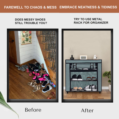 GlowSilk Metal Collapsible Shoe Stand(GREY, 3 Shelves, DIY(Do-It-Yourself))