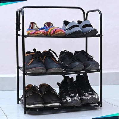 VITALFORCE VITALFORCE Durable and MultipurposeShoe Rack Plastic with Metal Shoe Stand Plastic Collapsible Shoe Stand(BLACK, 3 Shelves, DIY(Do-It-Yourself))