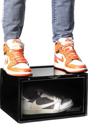 SNEAKARE Side Drop Shoe Rack & Storage Box for Office/Home, Shoe Storage Box For Sneakers Plastic Collapsible Shoe Stand(BLACK, 1 Shelves, DIY(Do-It-Yourself))