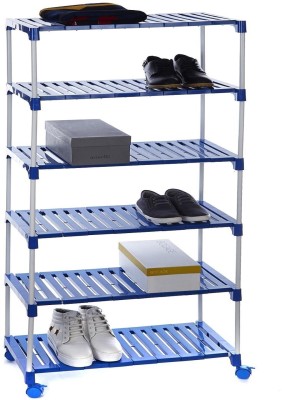 Black Stallion Multi Utility 6 Steps Rack With Good Quality Storage with Wheels Plastic, Metal Collapsible Shoe Stand(Blue, 6 Shelves, DIY(Do-It-Yourself))