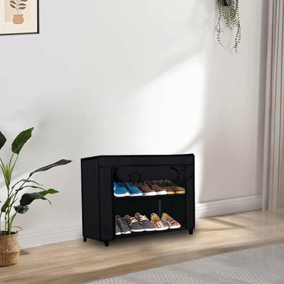 RAXON WORLD Metal Collapsible Shoe Stand(BLACK, 2 Shelves, DIY(Do-It-Yourself))