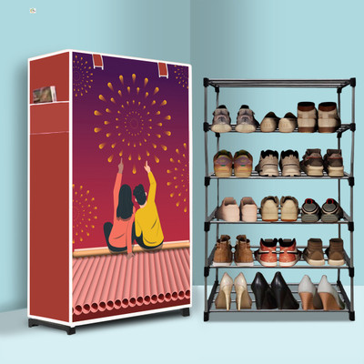 Reom Enterprise 5 Tier Foldable Shoe Rack – Space Saver, Universal for Entry, Bedroom & Balcony Metal Shoe Stand(Couple Modern Printed(A5), 5 Shelves, DIY(Do-It-Yourself))