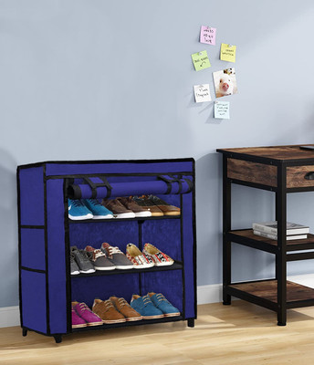 GlowSilk Metal Collapsible Shoe Stand(BLUE, 3 Shelves, DIY(Do-It-Yourself))