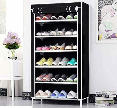 girja Multipurpose Layer shoe rack/book shelf/Wardrobe Heavy Material PVC Plastic Shoe Stand(BLACK, 6 Shelves, DIY(Do-It-Yourself))