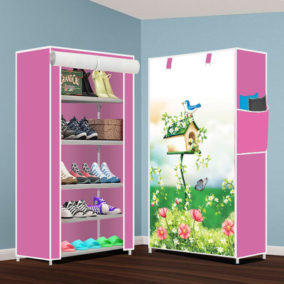 Outpack Plastic Collapsible Shoe Stand(Pink Fresh Print, 5 Shelves, DIY(Do-It-Yourself))