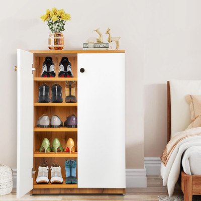 Urbanspace Elegant Shoe Rack with Spacious Multi-Tier Shelves and Stylish Finish Engineered Wood Shoe Rack(SHEESHAM&WHITE, 5 Shelves, Knock Down)