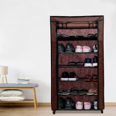 URBAN CHOICE Plastic Collapsible Shoe Stand(Brown, 6 Shelves, DIY(Do-It-Yourself))