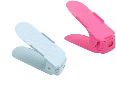 zvonko Plastic Adjustable Double Deck Space Saving Shoes Folding Stand (Pack Of 2) Plastic Shoe Stand(Multi color, 2 Shelves, DIY(Do-It-Yourself))