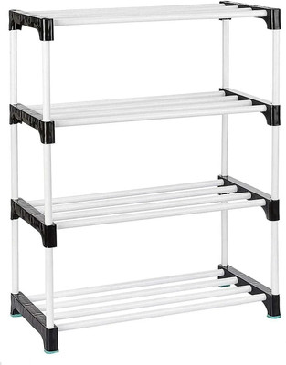 KalashTraders Plastic Collapsible Shoe Stand(SOLID BLACK, 4 Shelves, DIY(Do-It-Yourself))