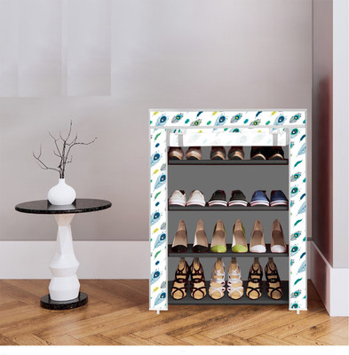YUMESA 4 Shelf Foldable Collapsible ShoeRack Plastic Collapsible Shoe Stand(20-Grey Peacock Feather, 4 Shelves, DIY(Do-It-Yourself))