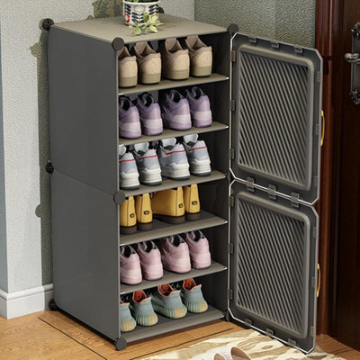 Sasimo 6-Shelf-2-Door Plastic Cubort Shoe Rack Plastic Collapsible Shoe Stand(Dark Grey, 6 Shelves, DIY(Do-It-Yourself))