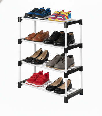 Plexus enterprises BLACKWHITE-4 Plastic Shoe Stand(WHITE & BLUE, 4 Shelves, DIY(Do-It-Yourself))